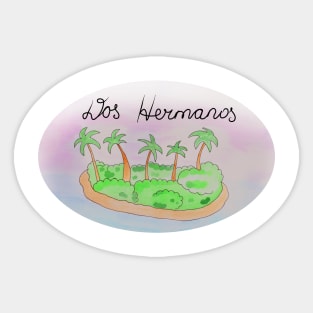 Dos Hermanos watercolor Island travel, beach, sea and palm trees. Holidays and vacation, summer and relaxation Sticker